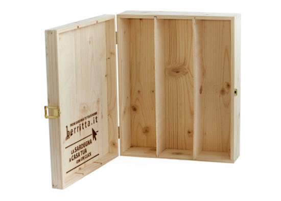 Cassetta in legno da tre bottiglie